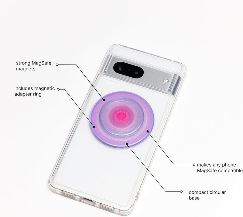 POPSOCKETS قبضة هاتف لمغناطيس ماج سيف مع حامل، حامل مغناطيسي، قمة قابلة للتبديل، قبضة آمنة لجرابات آيفون ماج سيف، قبضة هاتف وجهاز لوحي، لطيفة، وردية، بنفسجية - أورا - Image 3